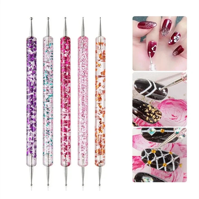 5Pcs/set Portable Nail Art Dotting Pen Crystal Beads Handle Dual-ended