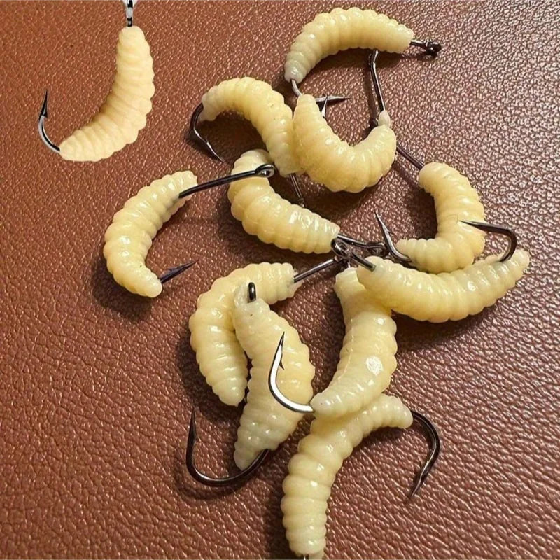 Rubber Maggots Fishing Bait Set with Hooks - Versatile Grub Lures for