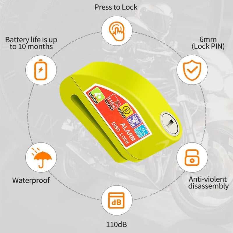 Motorcycle Scooter Bicycle  Alarm Lock Wheel Disc Brake Waterproof