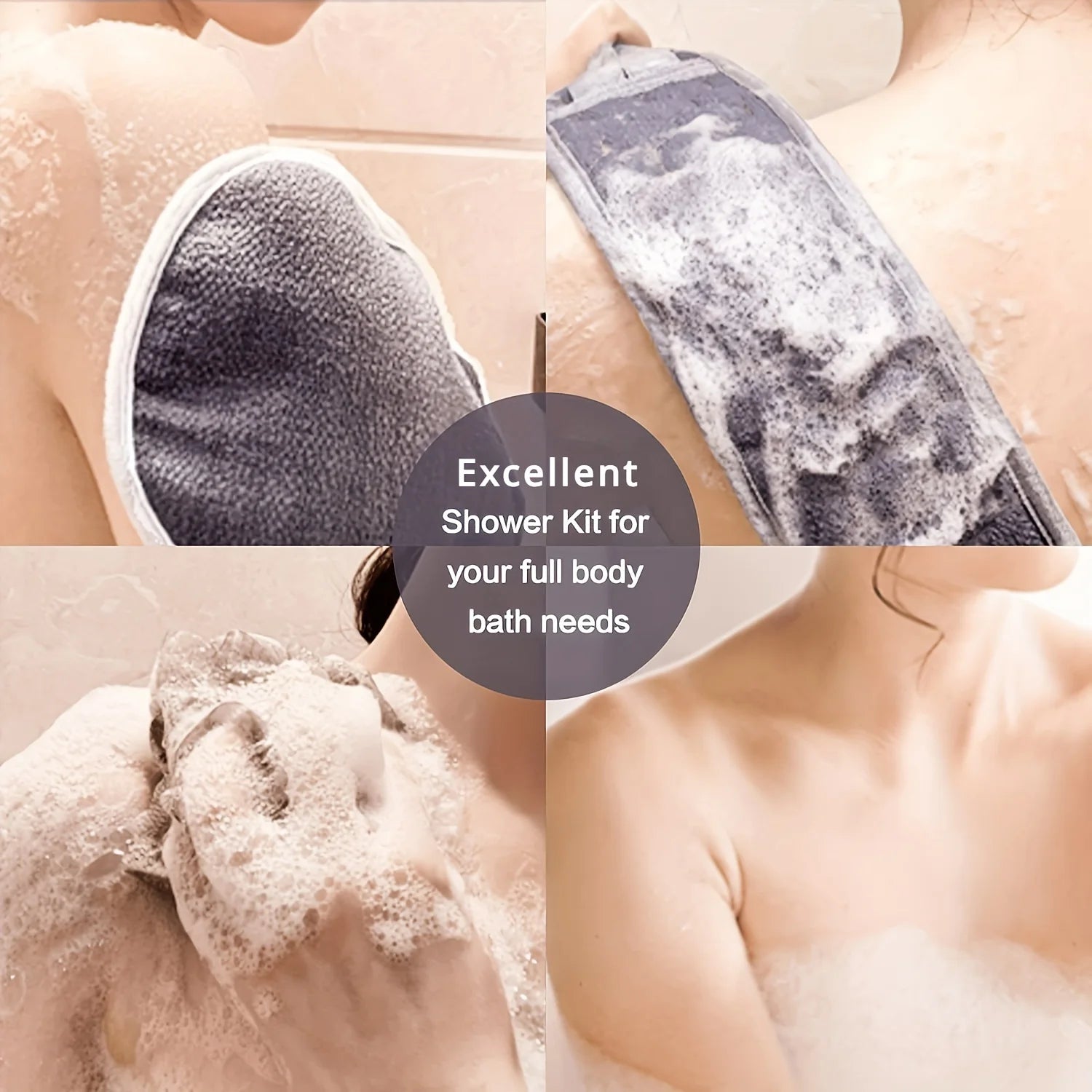Exfoliating Body Scrubber Set - Includes Back Scrubber, Bath Glove And
