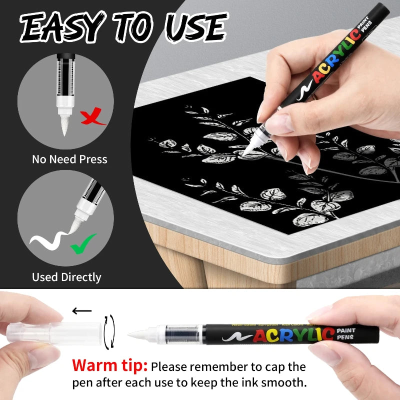 8pcs Black and White Acrylic Paint Markers Set, Large Ink Capacity,