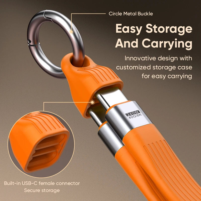USB-C to Type-C 240W USB4.0 40Gbps Cable Keychain PD3.1 5A 8K@60Hz