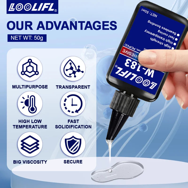 Highly transparent UV glue, waterproof, UV-enhanced curing, used for