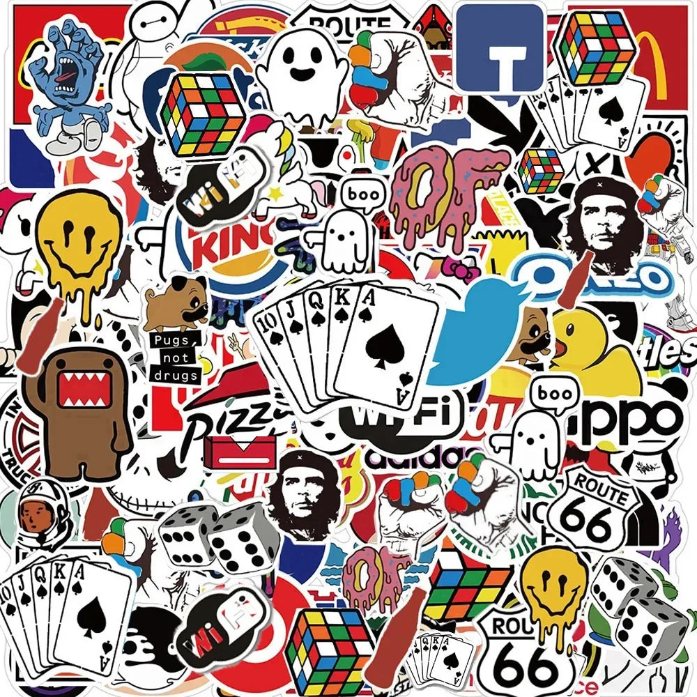 50/100/300Pcs Fashion Cool Brand Logo Stickers Aesthetic Motorcycle