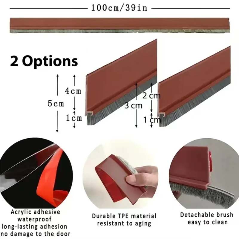 1pc 100CM Brush Seal Strip Door Bottom Seal Strip Insectproof