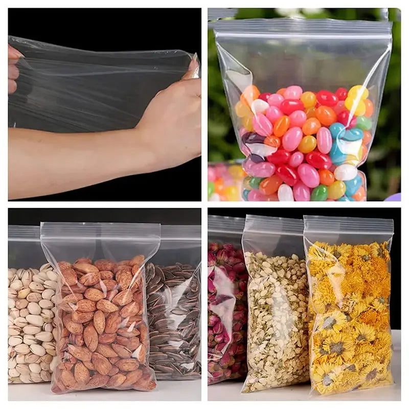 100Pcs Thicken Zipper Sealed Bags Clear Plastic Storage Bag for Small