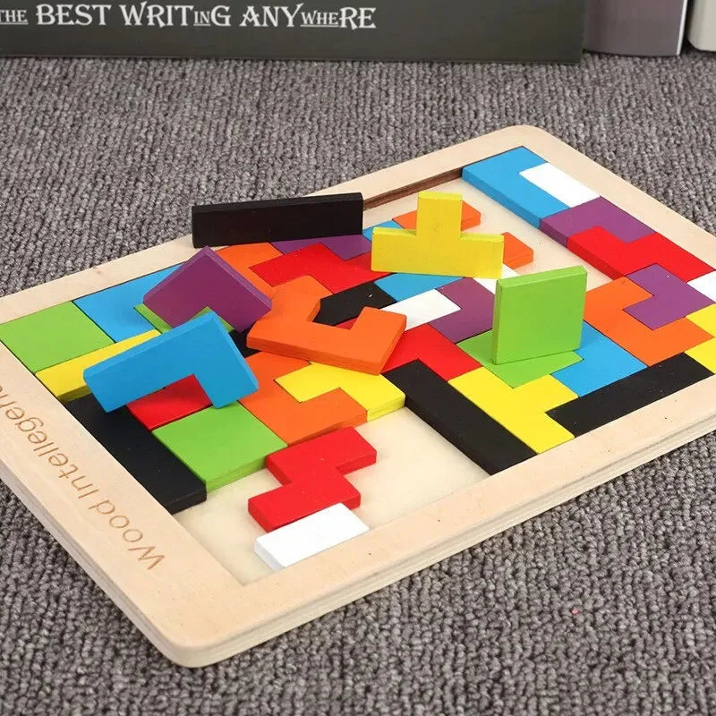 Montessori Wooden Puzzle Toy, Brain Teaser Logic Game for Kids, Early