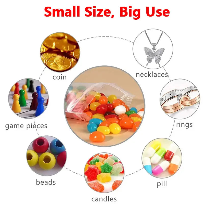 100Pcs Thicken Zipper Sealed Bags Clear Plastic Storage Bag for Small