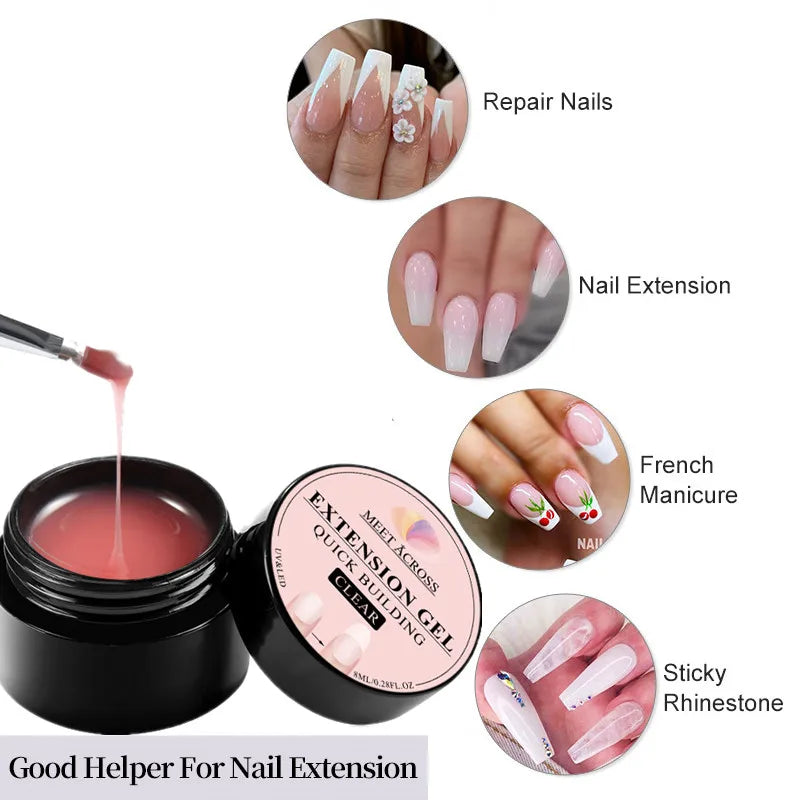 MEET ACROSS 8ML Quick Extension Nail Gel Vernis Nude Milk White Gel