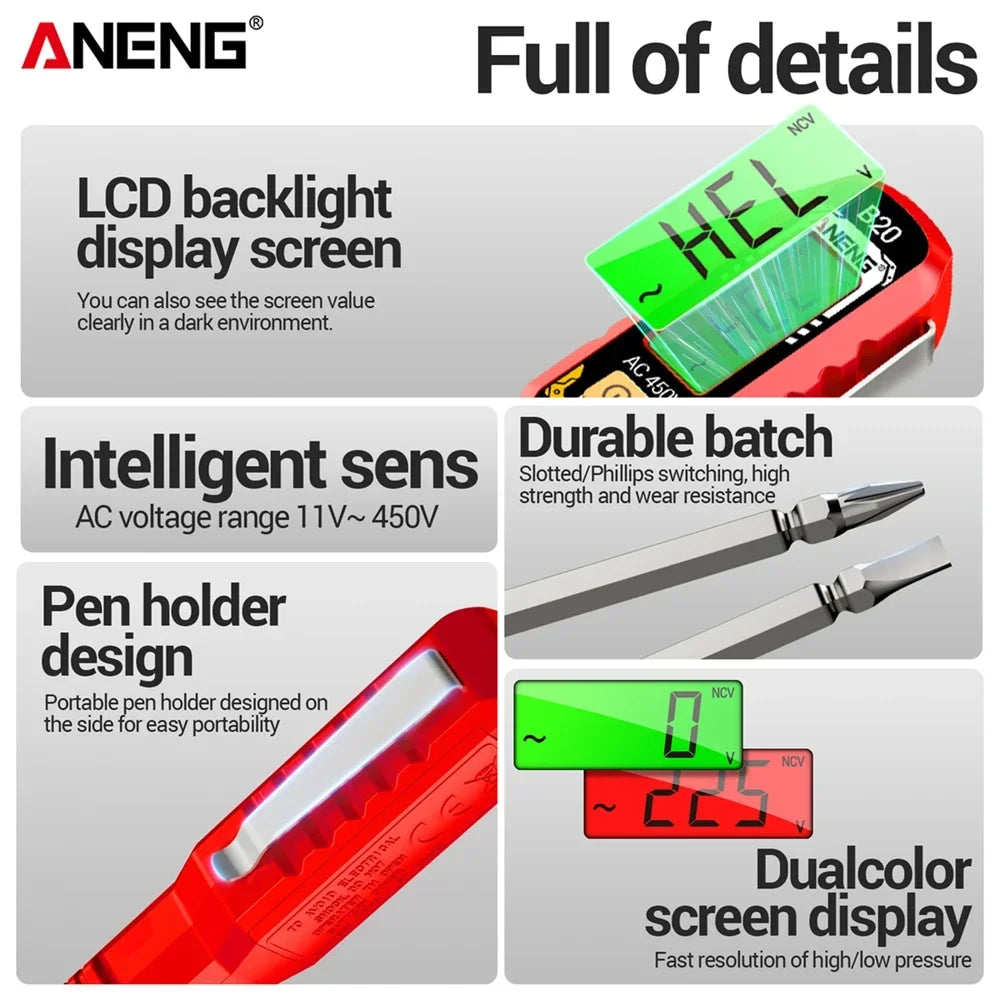 Dual-use Screwdriver Voltage Tester Pen ANENG B20 Double Head