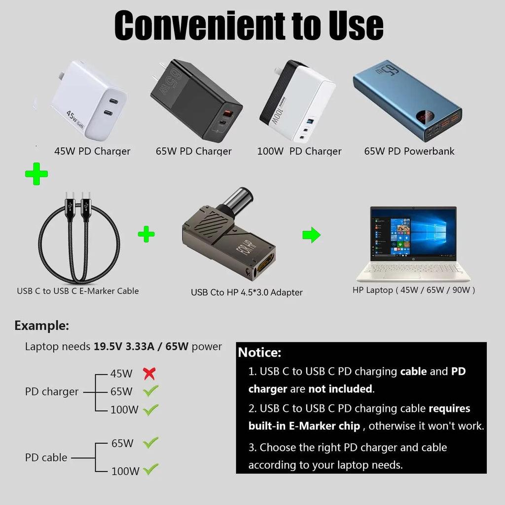 PD100W Type-C to DC Plug Converter USB C to DC Laptop Charging Adapter