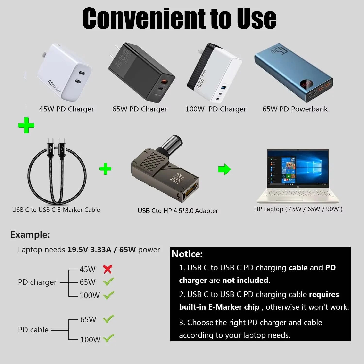 PD100W Type-C to DC Plug Converter USB C to DC Laptop Charging Adapter