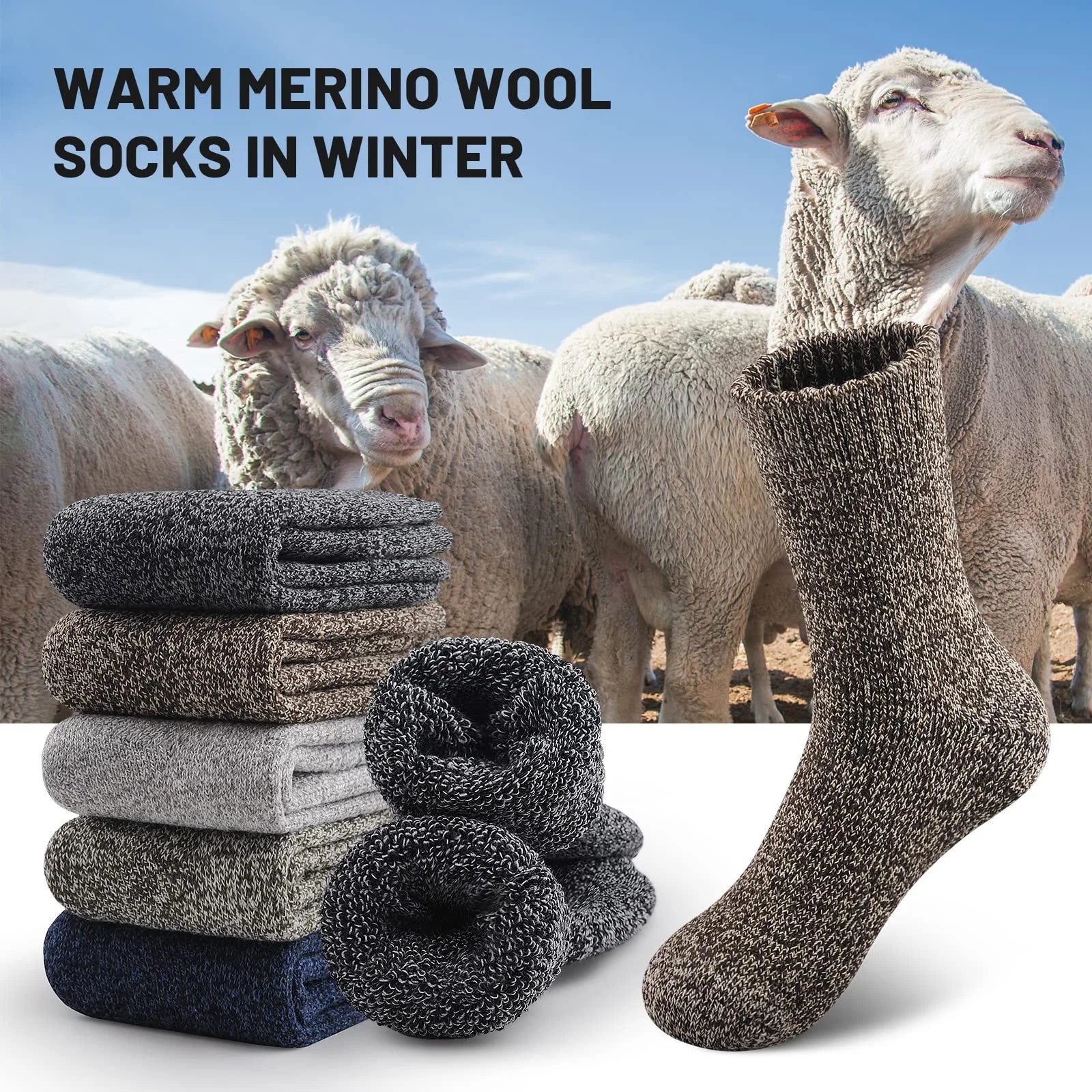 3 Pairs Winter Thick Warm Men’s Wool Socks Outdoor Thermal