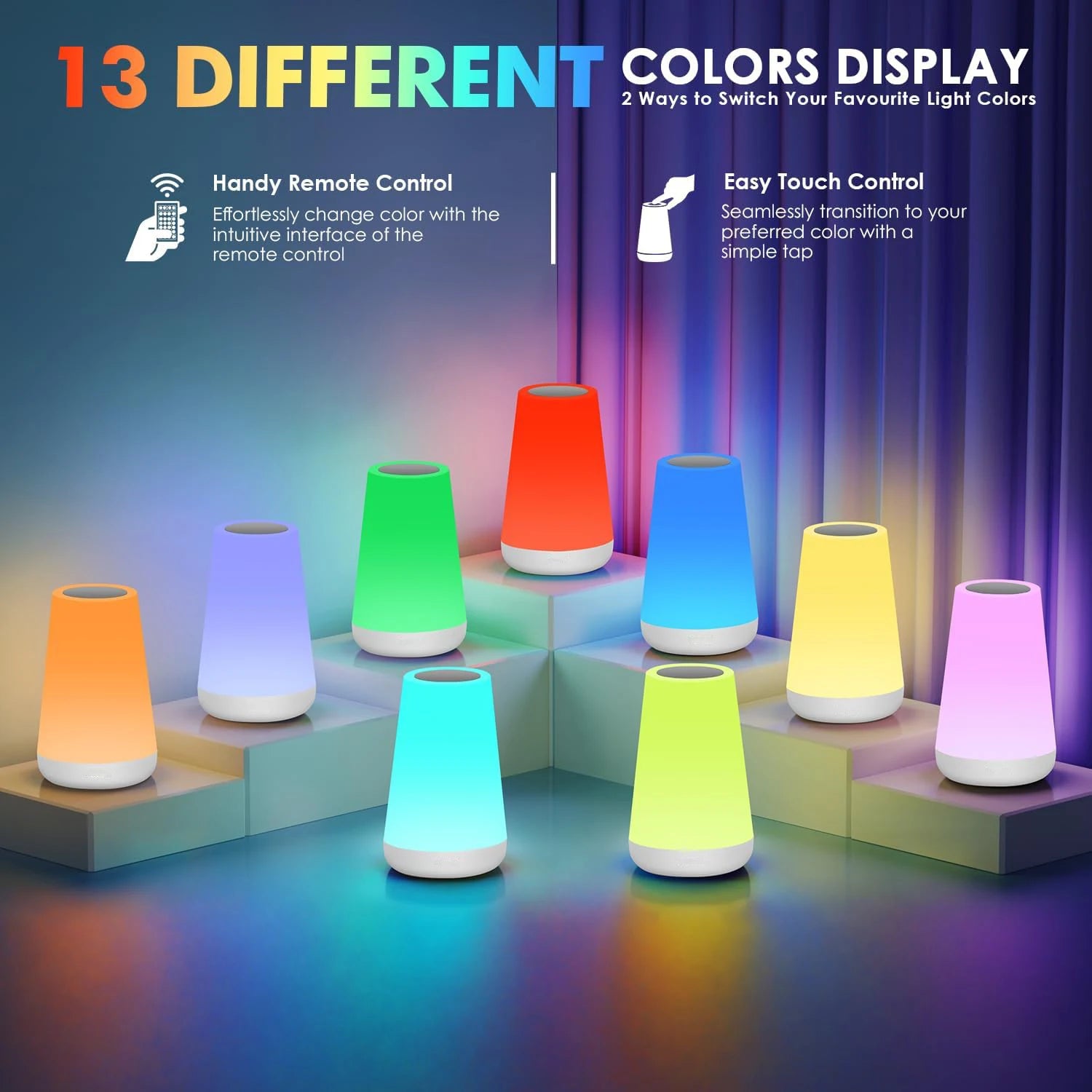 13 Color Changing Night Light RGB Remote Control Touch Dimmable Lamp