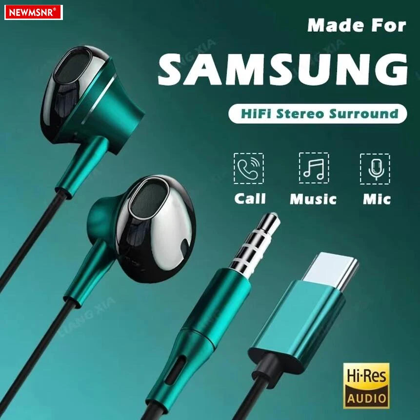 #Type C Headphones HiFi Bass Stereo Volume Control Headset With HD Mic