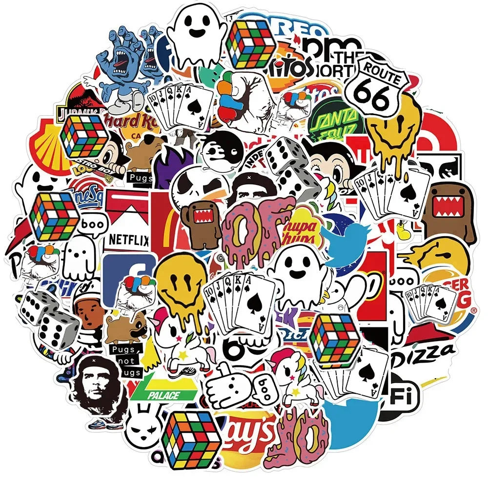 50/100/300Pcs Fashion Cool Brand Logo Stickers Aesthetic Motorcycle