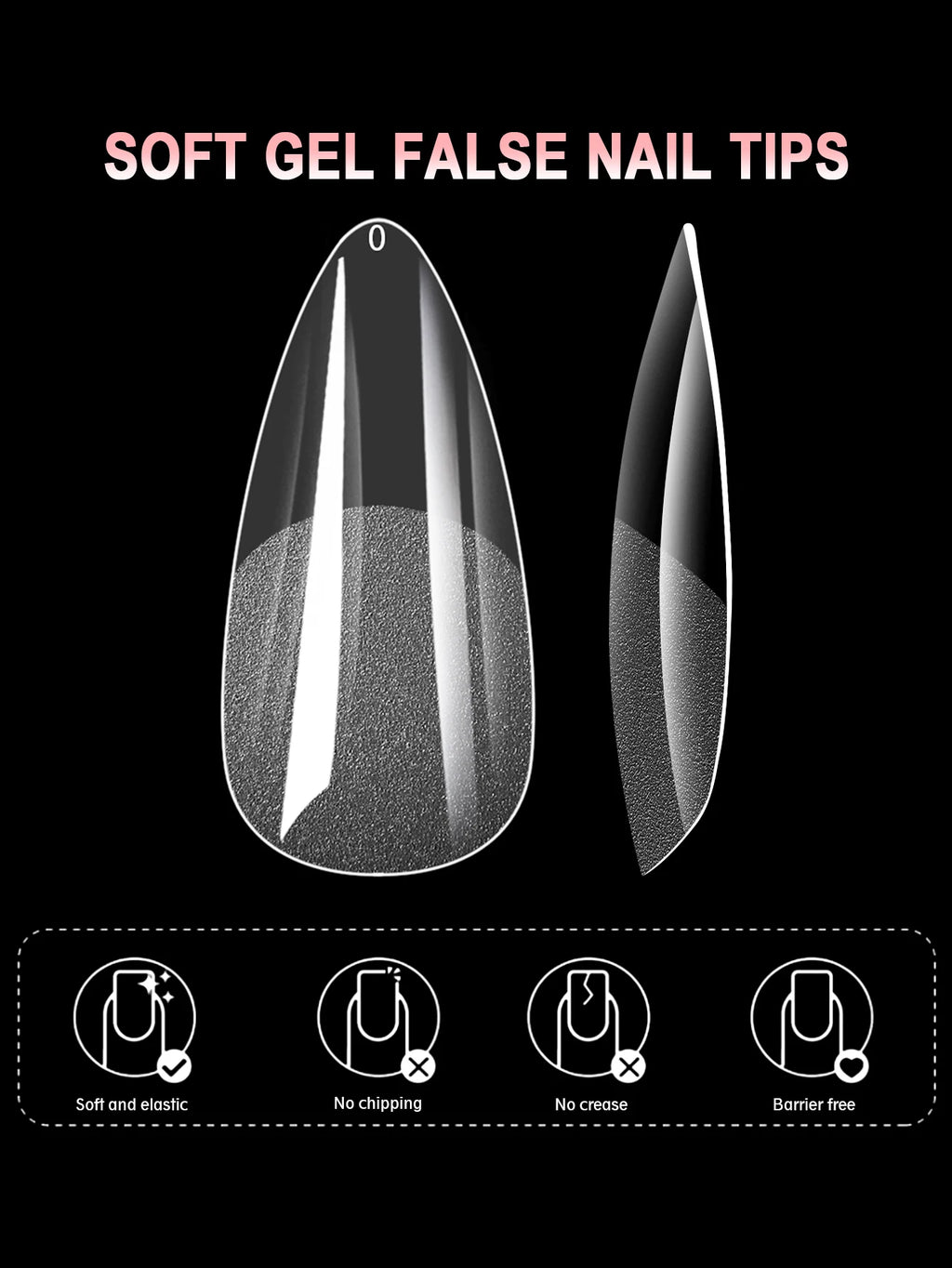100/600Pcs Short Almond Nail Tips Soft Gel Nail Tips Full Cover False