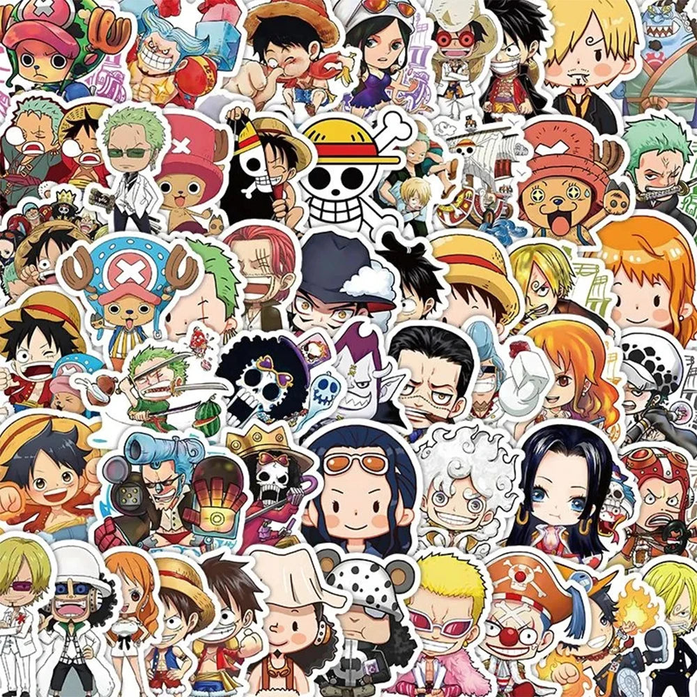 55pcs One Piece Cute Cartoon Stickers DIY Skateboard Phone Case Laptop