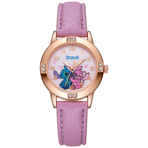 New Cartoon Pattern Stitch Girls Watches for Kids Leather Strap