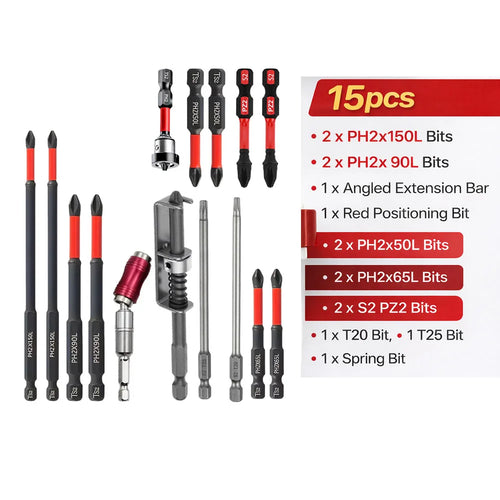 Magnetic Non-Slip Drill Bit Set 3/6/12 Pieces, S2 Steel, Crosshead and