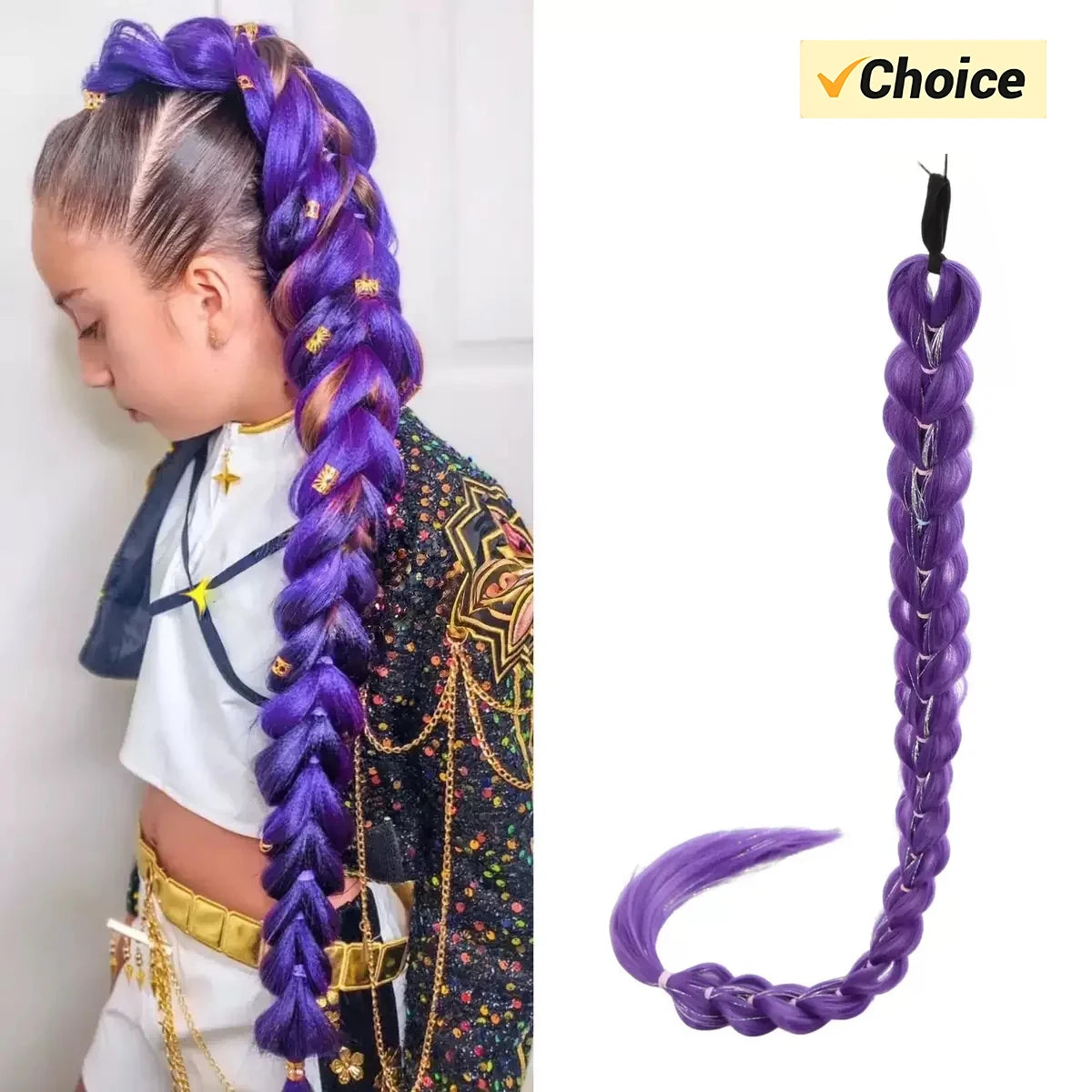 32 Inch Synthetic Purple Braided Wig Shimmering Metallic Kids