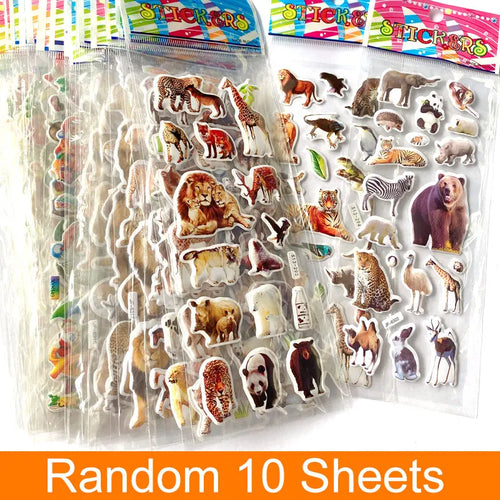 10 Sheets 3D Puffy Stickers Animals Bulk Stickers Scrapbook Decoration