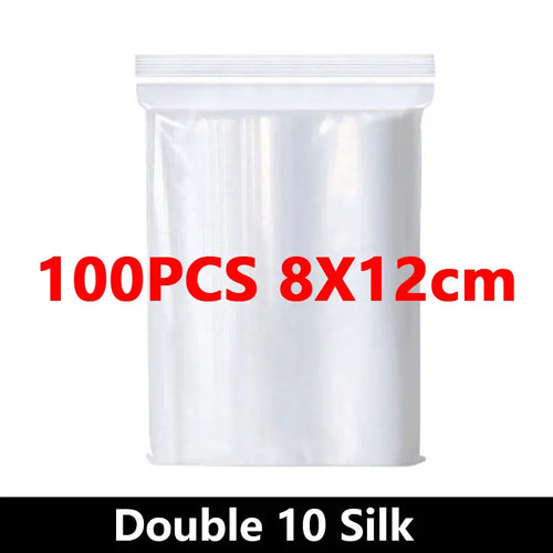 100Pcs Thicken Zipper Sealed Bags Clear Plastic Storage Bag for Small