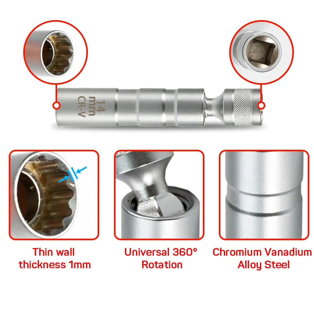 Spark Plug Socket Wrench Adapter 14mm16mm Set Universal Joint with