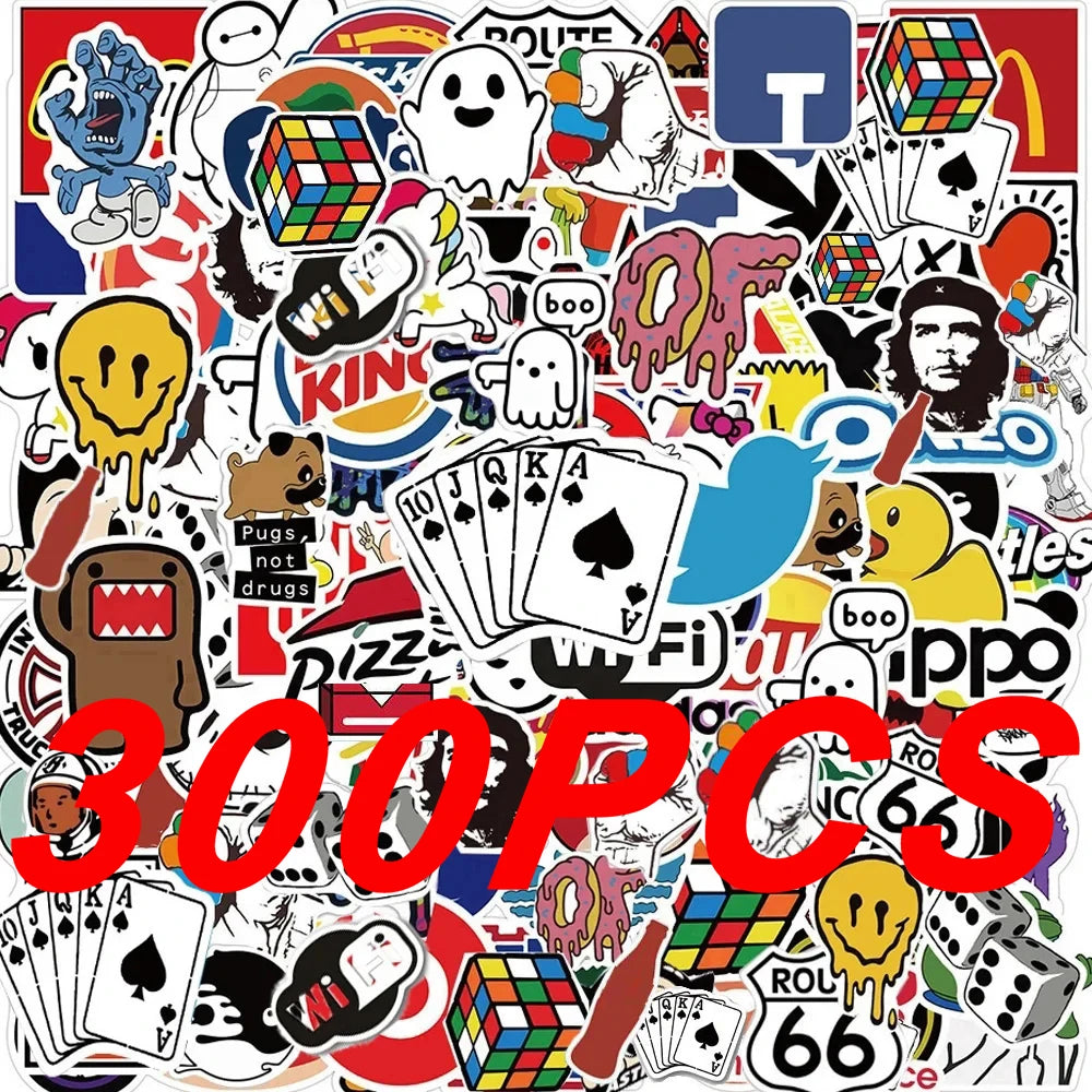 50/100/300Pcs Fashion Cool Brand Logo Stickers Aesthetic Motorcycle