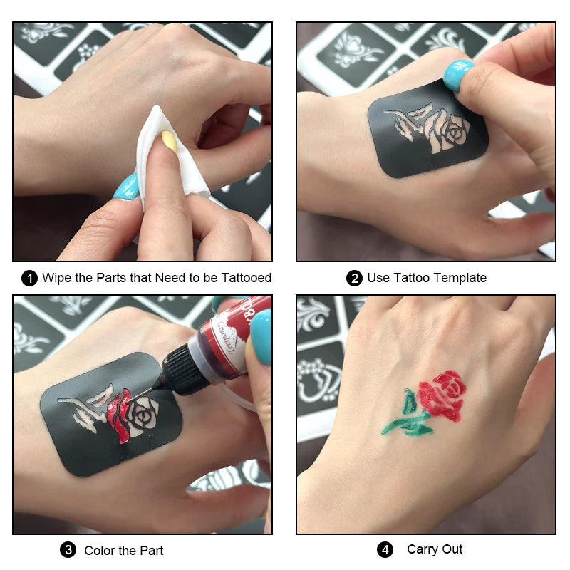 Long-Lasting Temporary Tattoo Inks with 3 Tattoo stickers Kit,Freehand