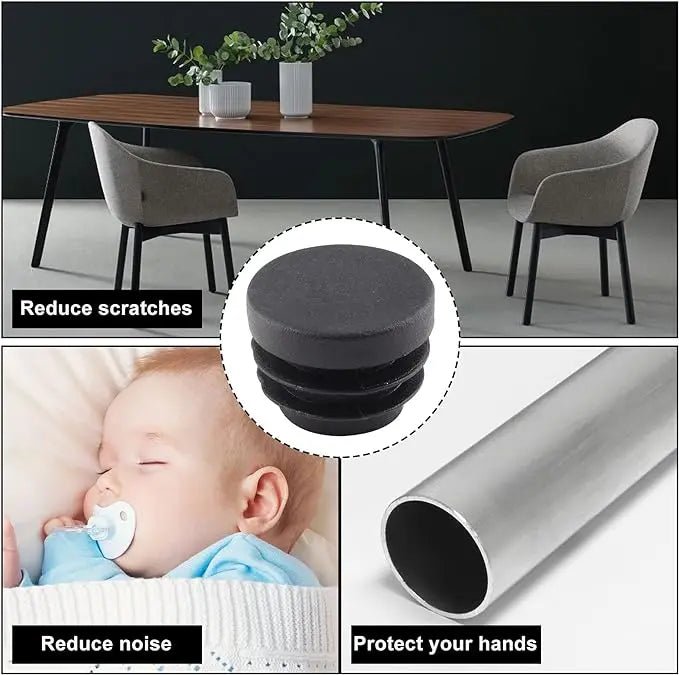 8 PCS Black Round Plastic Blanking End Cap Tube Pipe Inserts Plug Bung