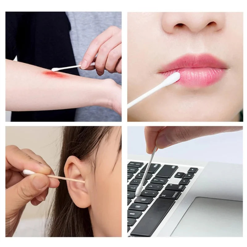 100pcs Disposable Double-ended Cotton Swabs for Ear Cleaning and