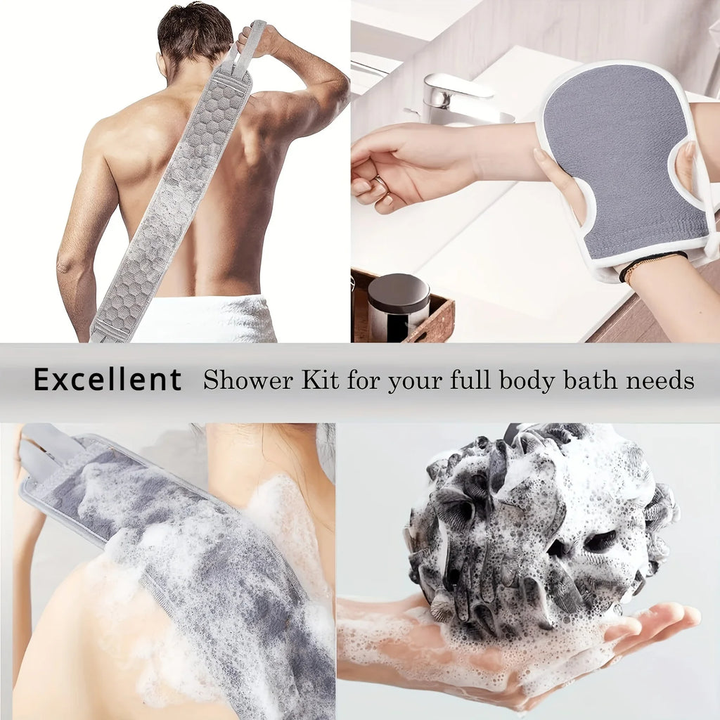 Exfoliating Body Scrubber Set - Includes Back Scrubber, Bath Glove And