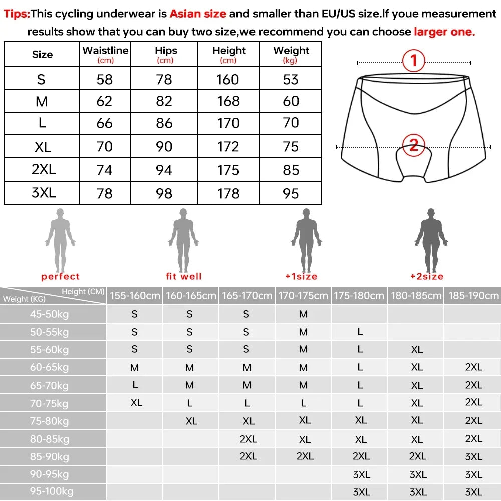 X-TIGER Men's Cycling Underwear Shorts 5D Cushion Race Athletic Shorts