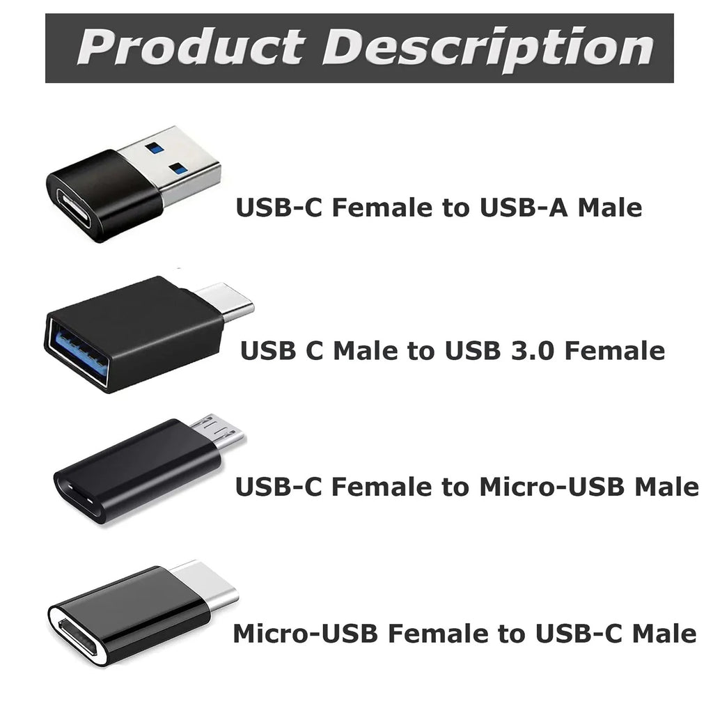 8pcs USB to USB C Adapter, USB Type C Female to USB Adapter, Micro USB