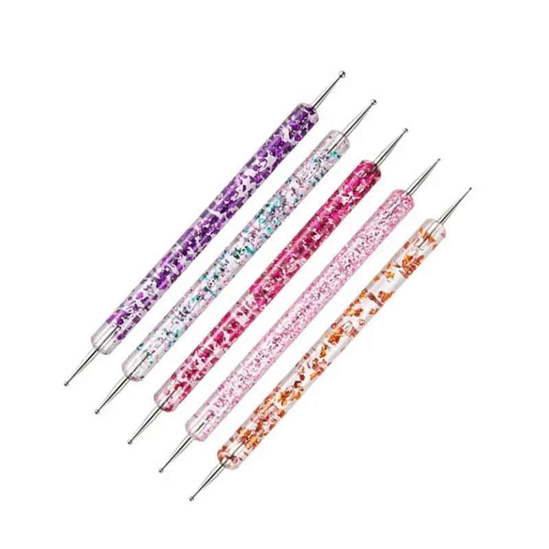 5Pcs/set Portable Nail Art Dotting Pen Crystal Beads Handle Dual-ended