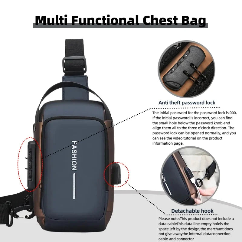 Durable Oxford Fabric Men's Sling Bag - Stylish Motorcycle Crossbody