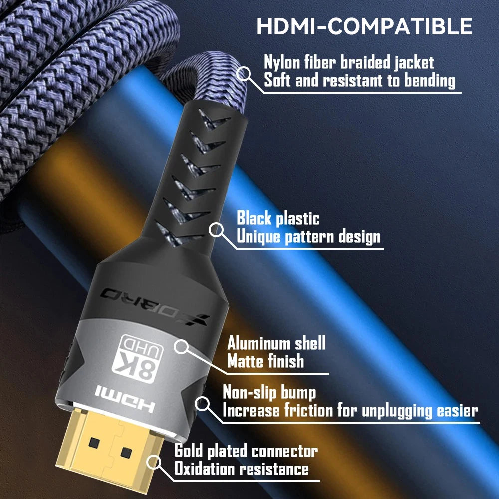 8K HDMI-Compatible Cable 4K@120Hz 8K@60Hz HDMI 2.1 Cable 48Gbps