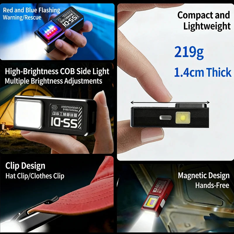Mini COB LED Flashlight USB C Rechargeable Powerful Work Light  with