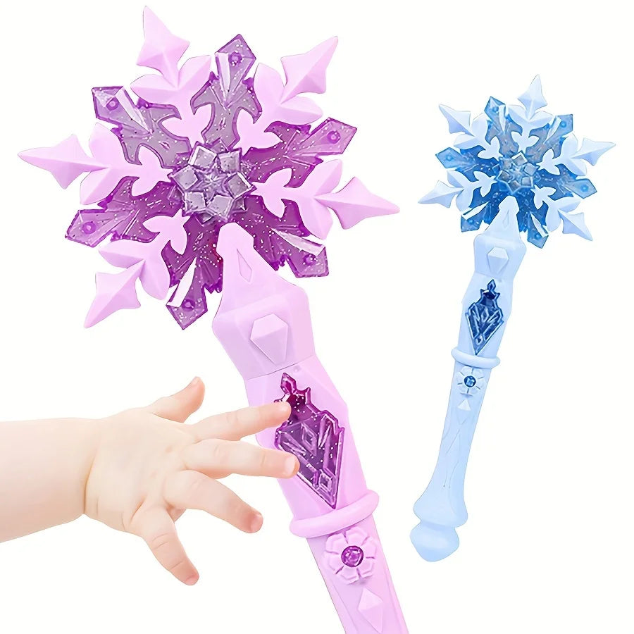 Princess Snow Wand Toy Snowflake Light Sound Sticks Kid Cosplay Fairy