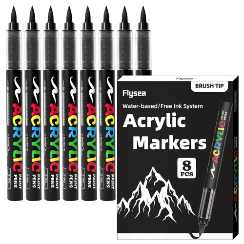 8pcs Black and White Acrylic Paint Markers Set, Large Ink Capacity,