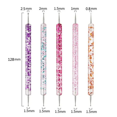 5Pcs/set Portable Nail Art Dotting Pen Crystal Beads Handle Dual-ended