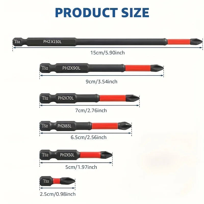 Magnetic Non-Slip Drill Bit Set 3/6/12 Pieces, S2 Steel, Crosshead and