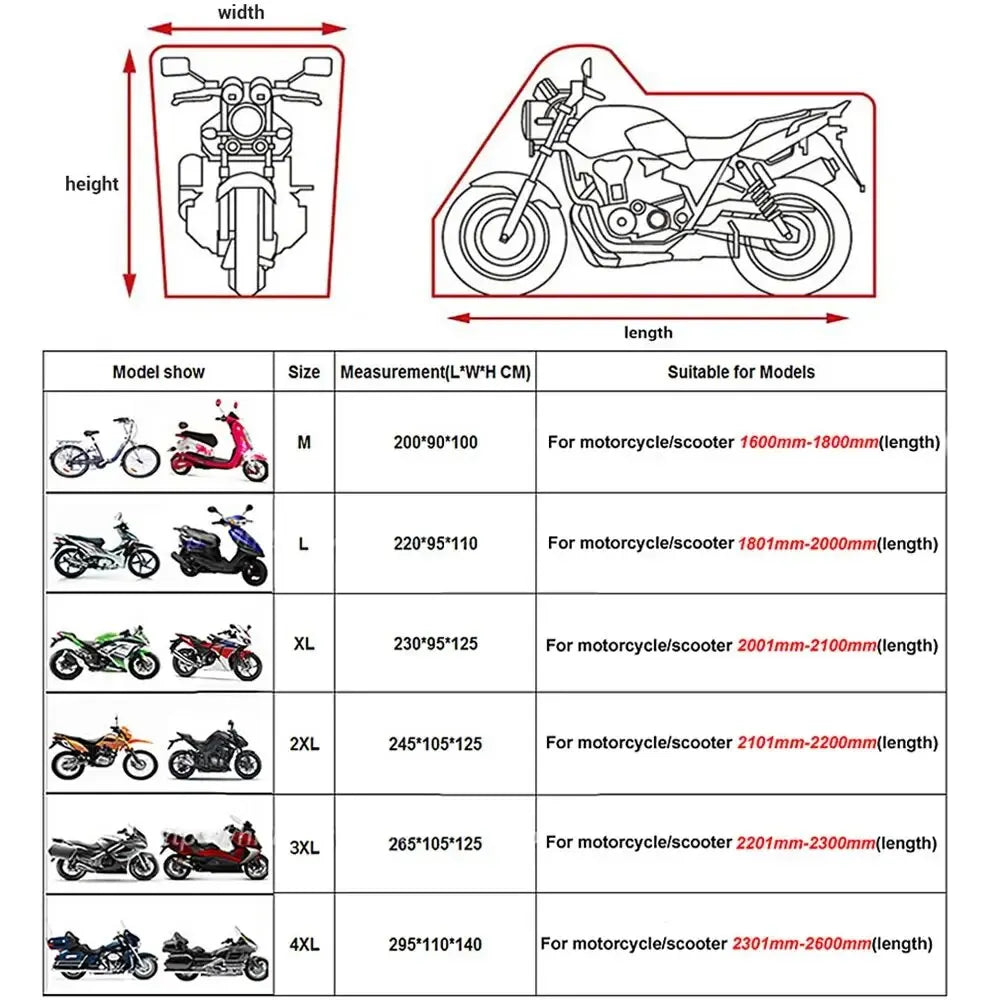 Motorcycle Cover Waterproof All Season Dustproof UV Protection 190T