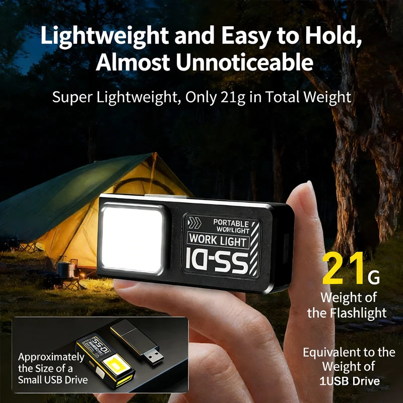 Mini COB LED Flashlight USB C Rechargeable Powerful Work Light  with