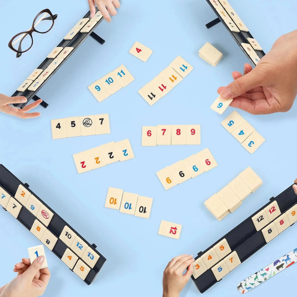 Rummy Cube Game with 4 Racks, 106 Rummy Cube Game Set with Portable