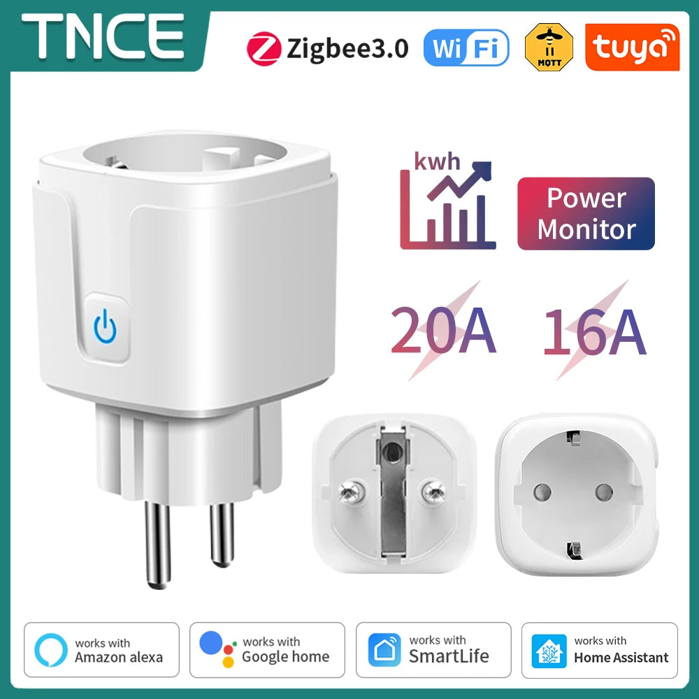 TNCE Tuya Wifi/Zigbee3.0 Smart Socket EU Plug 16/20A Power Monitor