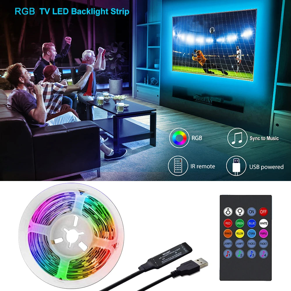 TV Backlight Music Sync USB Powered RGB LED Strip Light for 15 - 80