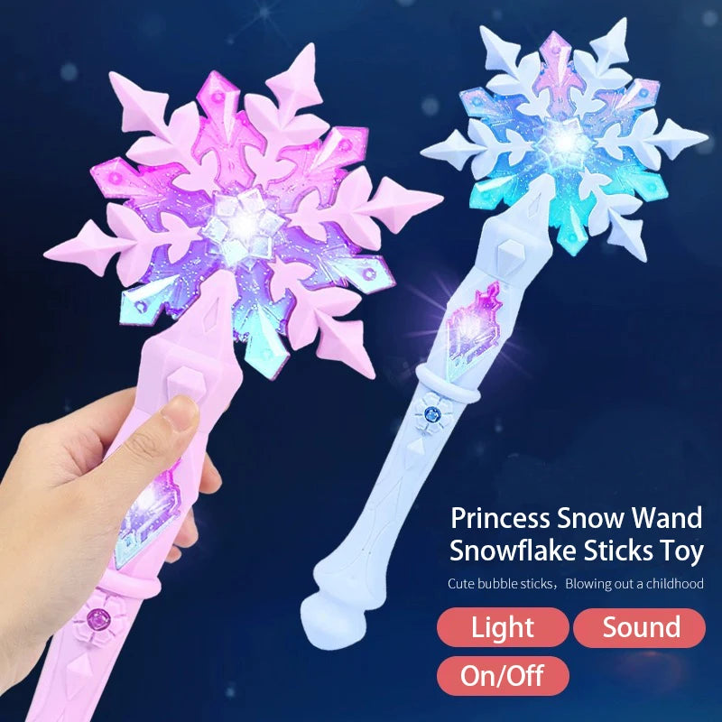 Princess Snow Wand Toy Snowflake Light Sound Sticks Kid Cosplay Fairy