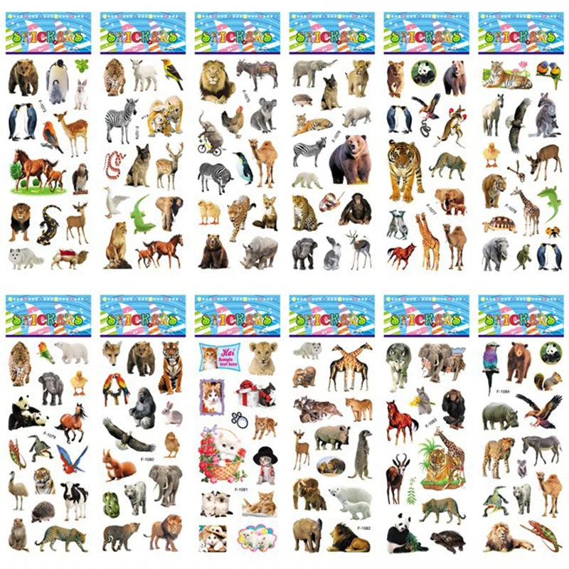10 Sheets 3D Puffy Stickers Animals Bulk Stickers Scrapbook Decoration